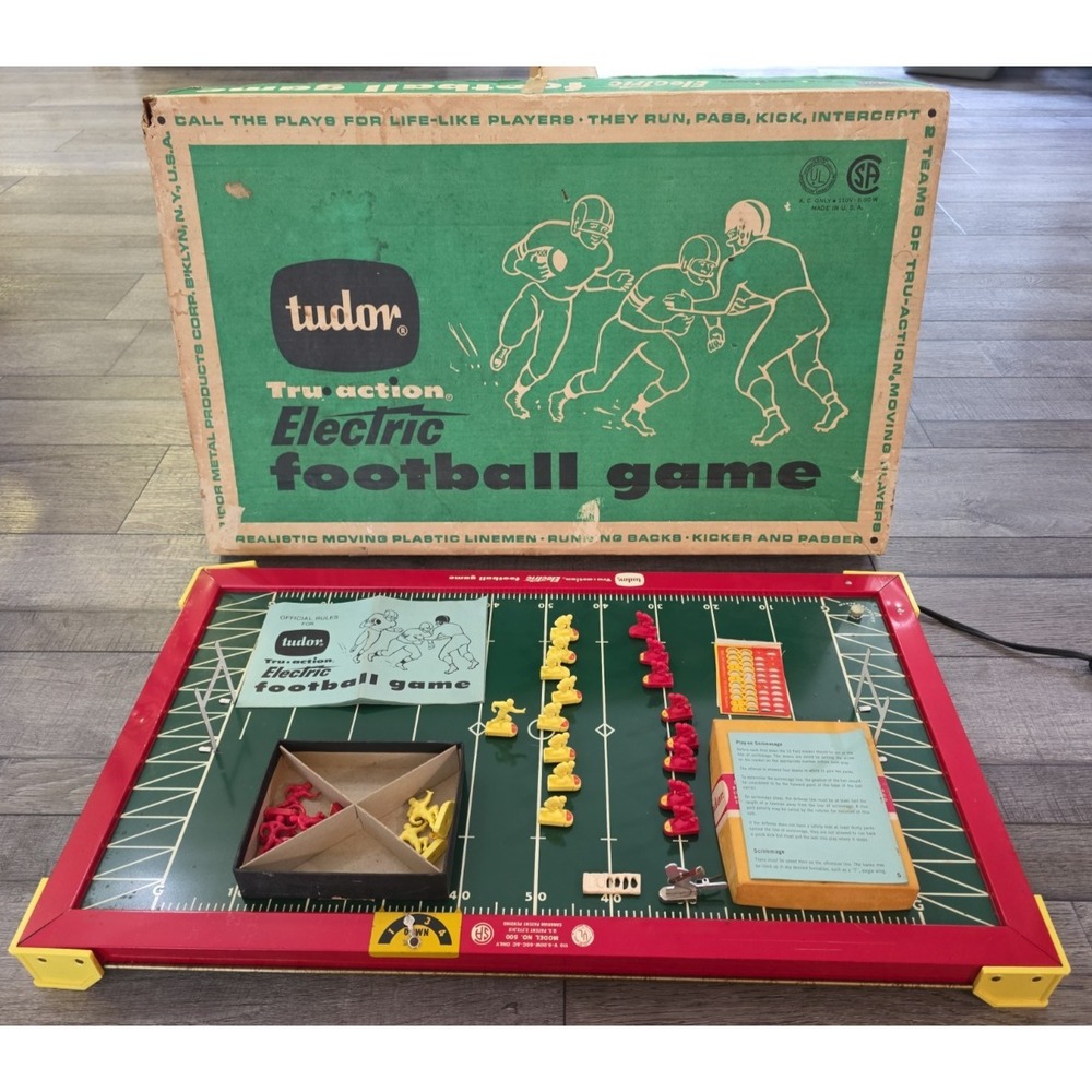 Vintage 1961 Tudor 500 Tru Action Electric Football Game With Accessories Inst.